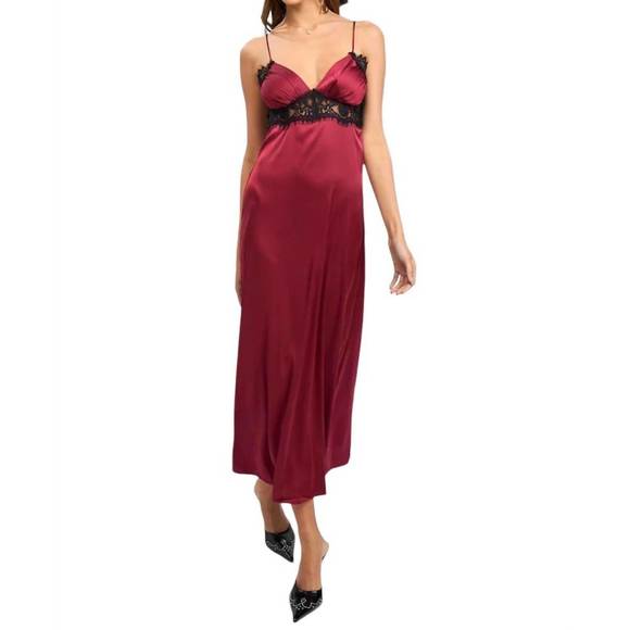 NEW SKY TO MOON silk and lace maxi dress in jujube - Picture 1 of 2